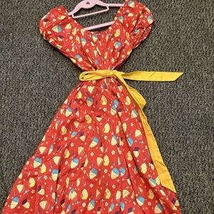Disney Parks Dress Womens XS Red Orange Dole Whip Pineapple Swirl Retro Summer